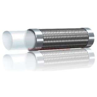   PTFE TEFLON TÖMLŐ EGYENES BELSŐVEL 2 ACÉLFONAT BORÍTÁSSAL DN10
